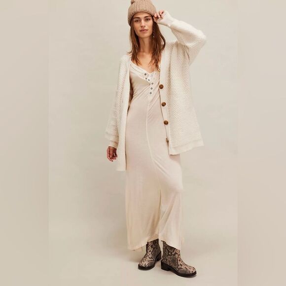 free people M Ivory Herringbone Stitch Pattern Kimono Cardigan Sweater - Picture 3 of 16